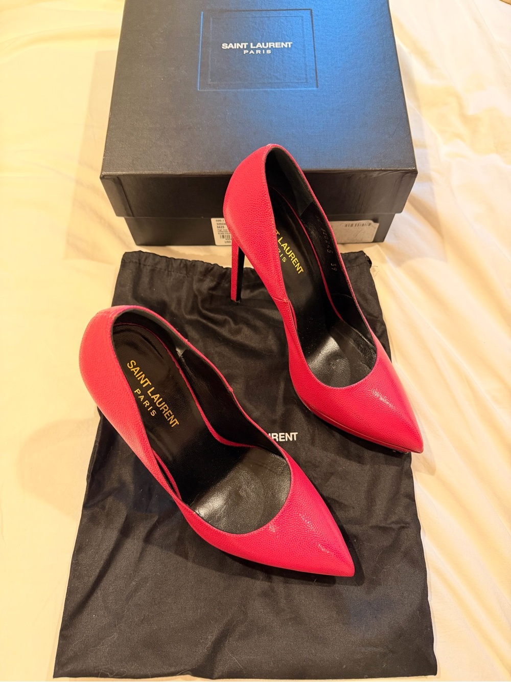Saint Laurent Hot Pink Leather Platform Pumps - Picture 3 of 7